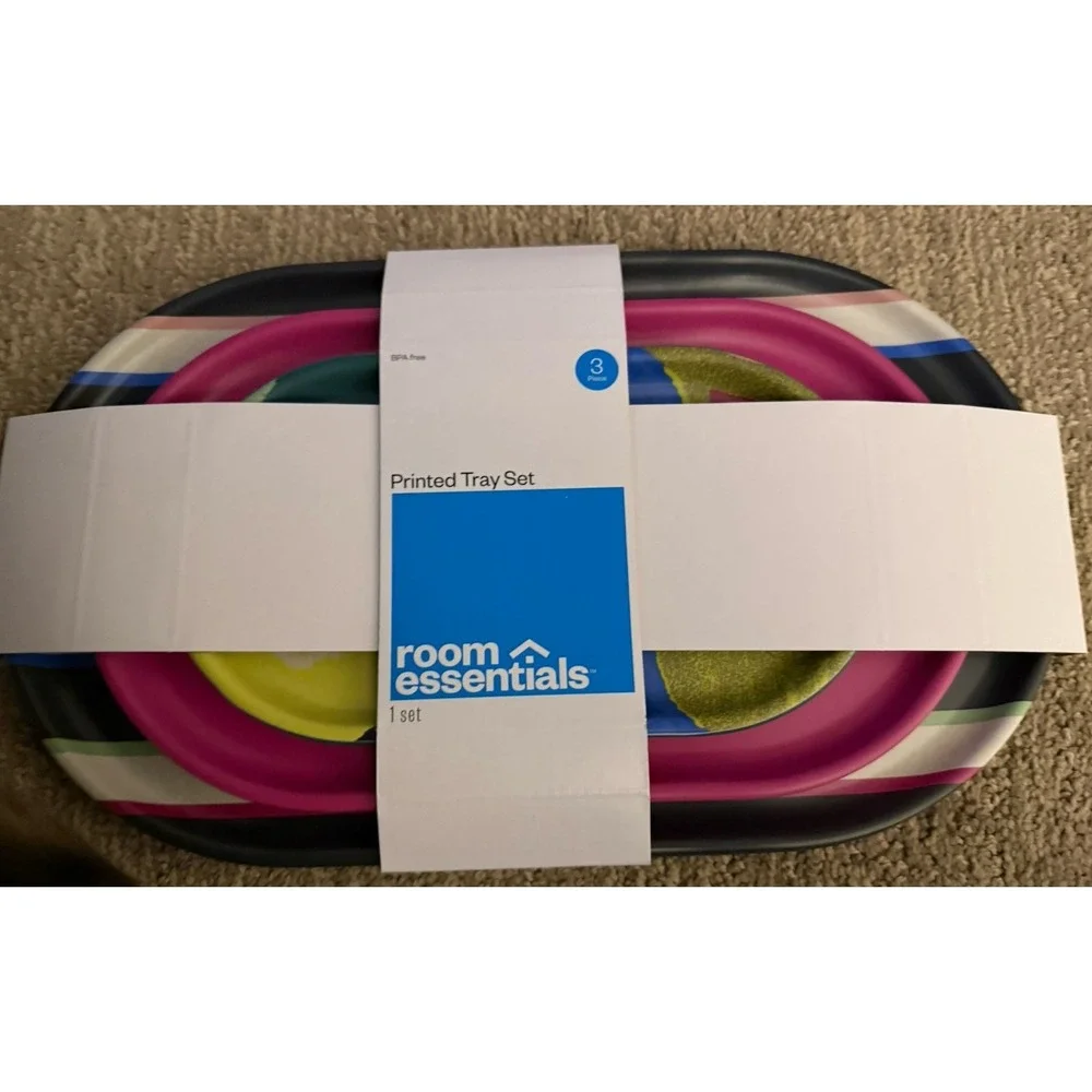 Printed Melamine Tray Set Black Multicolor Room Essentials NEW 3pk 8-13